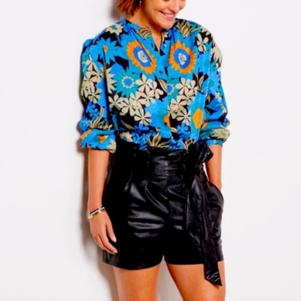 Rails Shirt Women's S Blue floral Sonnet top cotton spring quiet luxery blouse